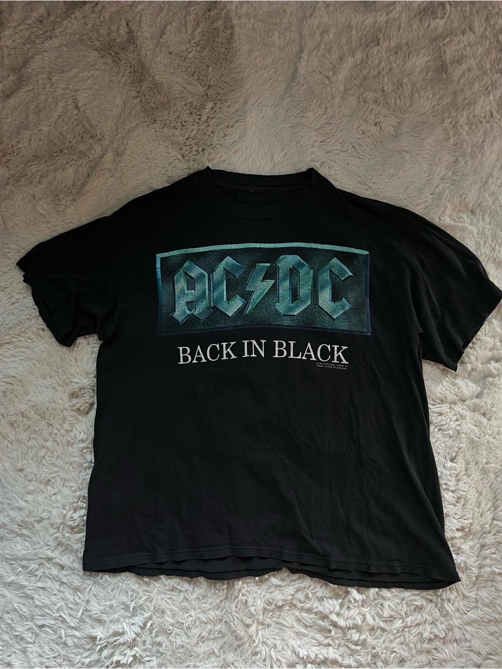 AC/DC Black Tee with Teal Logo - Back In Black Print